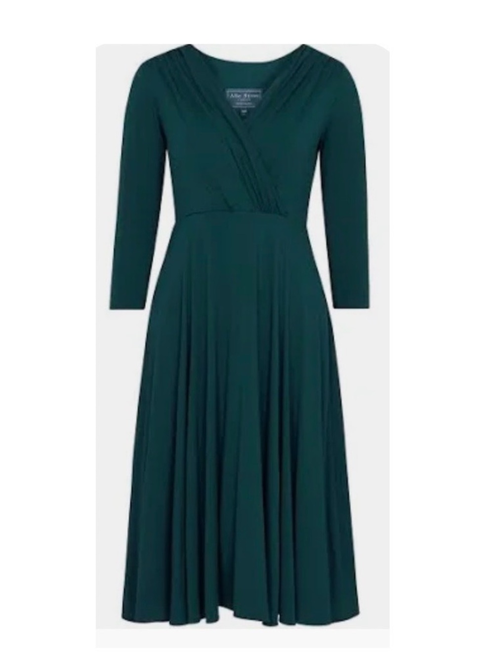 Long Sleeve Empire Waist Midi Dress in Pine Green.